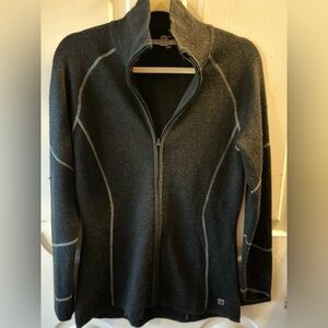 Smartwool Merino Wool Knit Full Zip Sweater Jacket Women Sz M Black Outside
